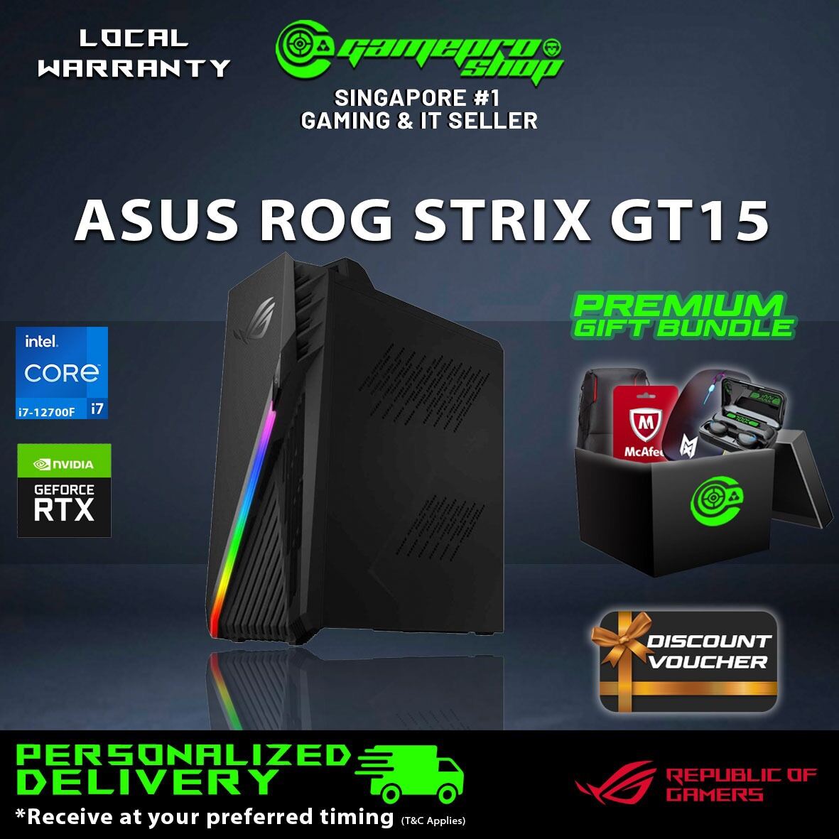 [SAME DAY/FREE GIFTS] ASUS ROG Strix G15 GT15 G15CF-RTX3060TI Desktop - i7-12700F / RTX3060Ti / Windows 11 / 3Y