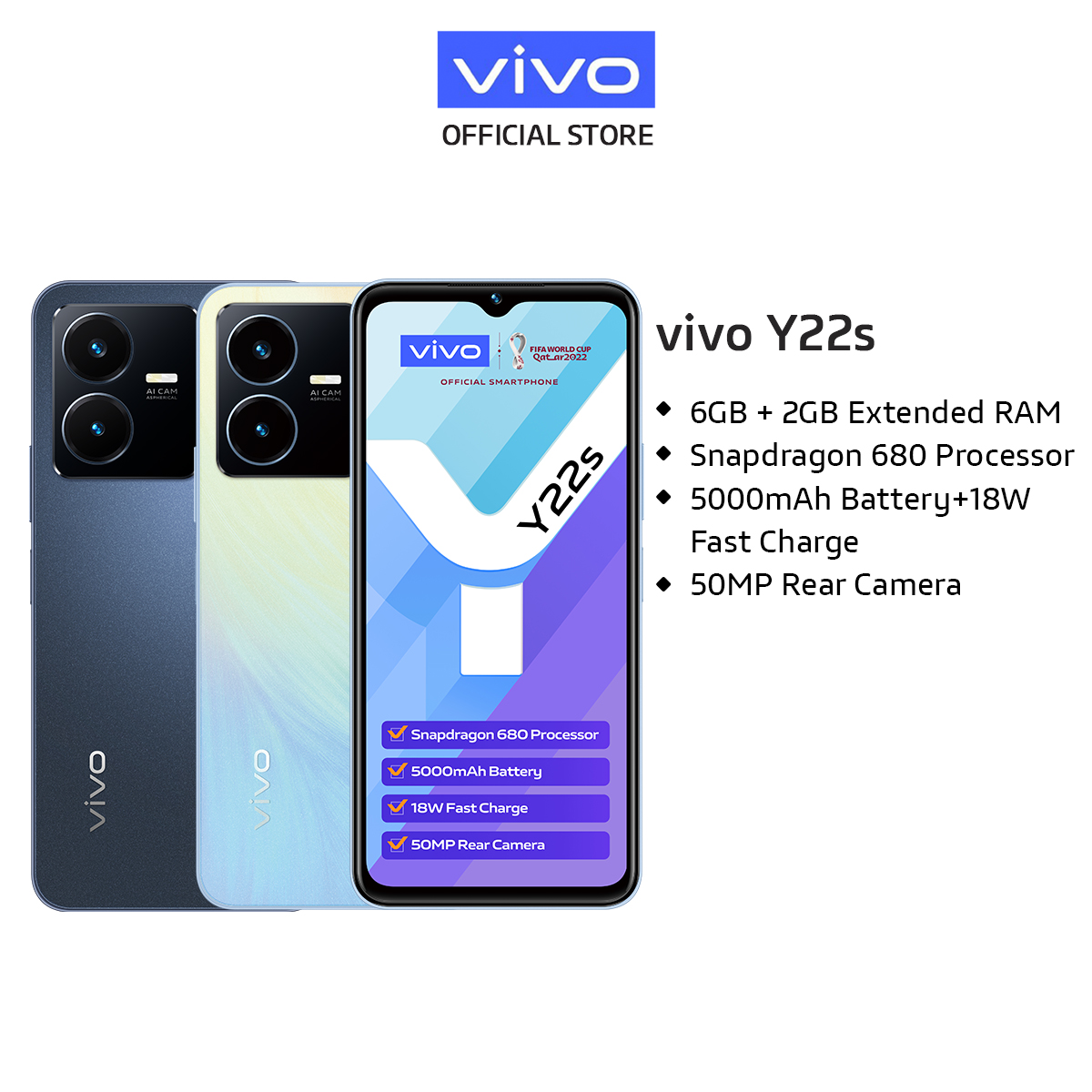 vivo Y22s [6GB + 2GB] / 5000mAH + 18W Fast Charge / 50MP Rear Camera