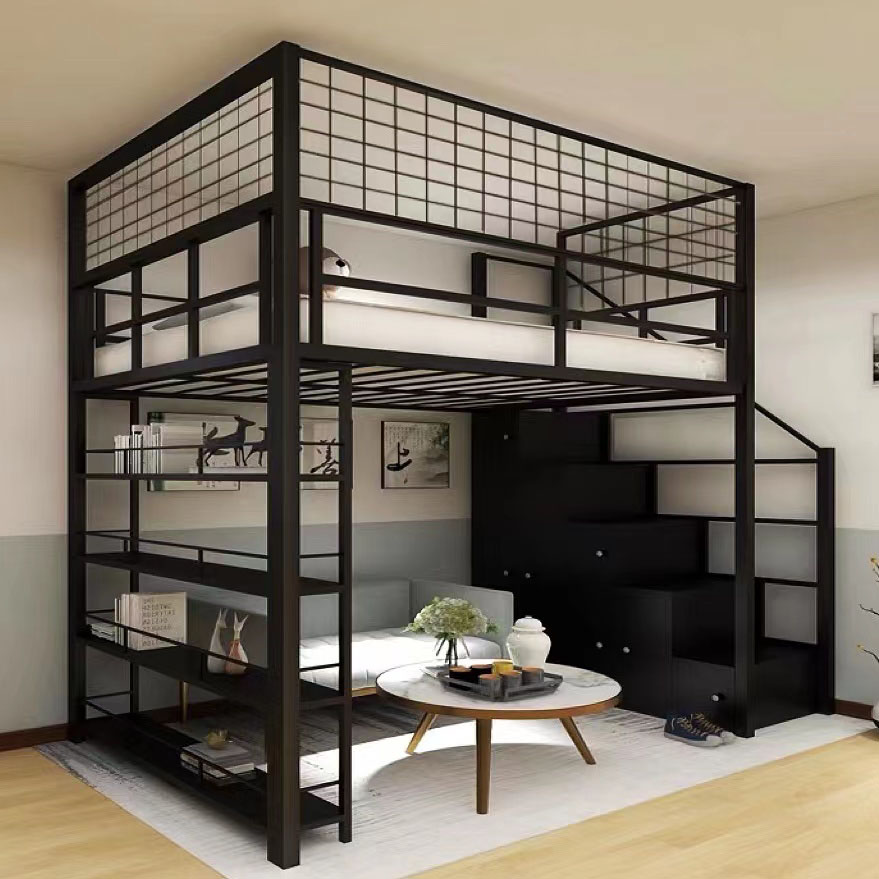【Preorder】【SG Seller】Steel Loft Bed with Bookshelf with Storage staircase (M0187)
