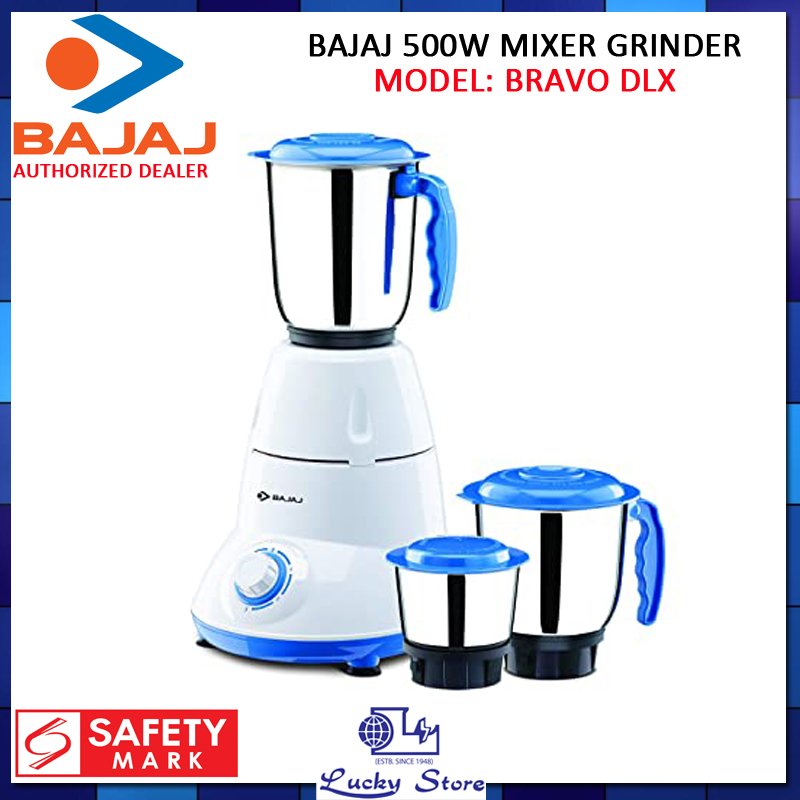 BAJAJ 500W BRAVO DLX MIXER GRINDER WITH 3 ATTACHMENTS, 1 YEAR WARRANTY, MADE IN INDIA