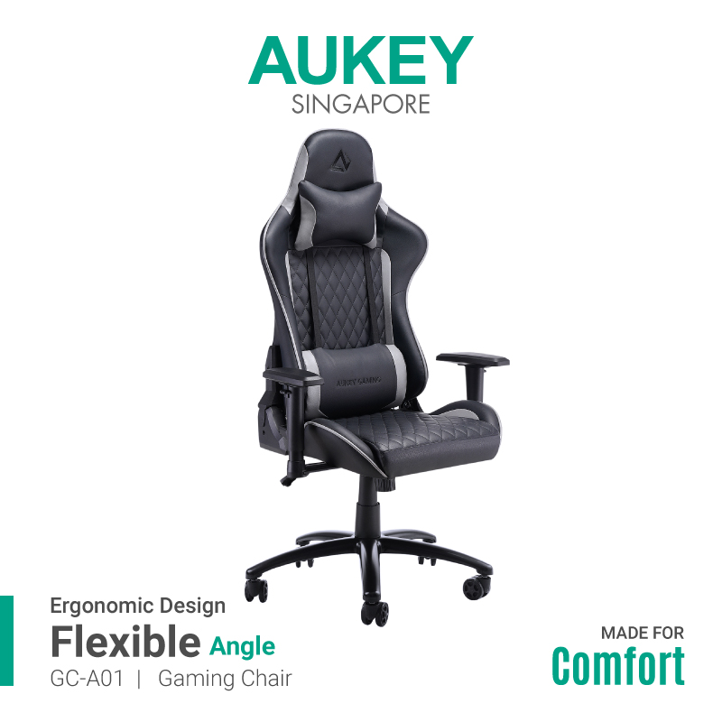 AUKEY GC-A01 Ergonomic Gaming Office Computer PU Leather Chair with Adjustable Swivel Recliner and Armrest (18 Months Warranty)