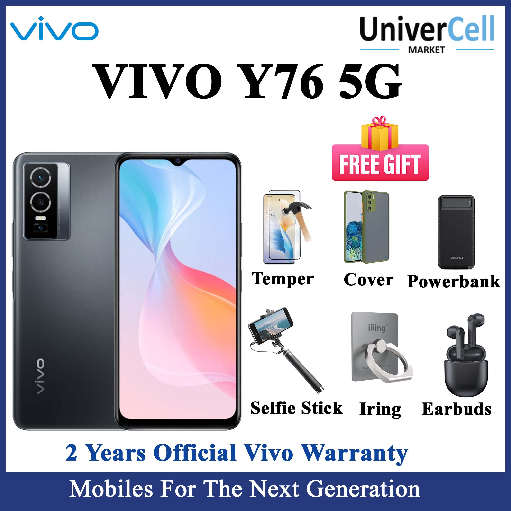 Vivo Y76 5G, (8GB RAM 128GB Storage), Brand New With 2 Years Warranty, Free Gifts With Free Same Day Delivery