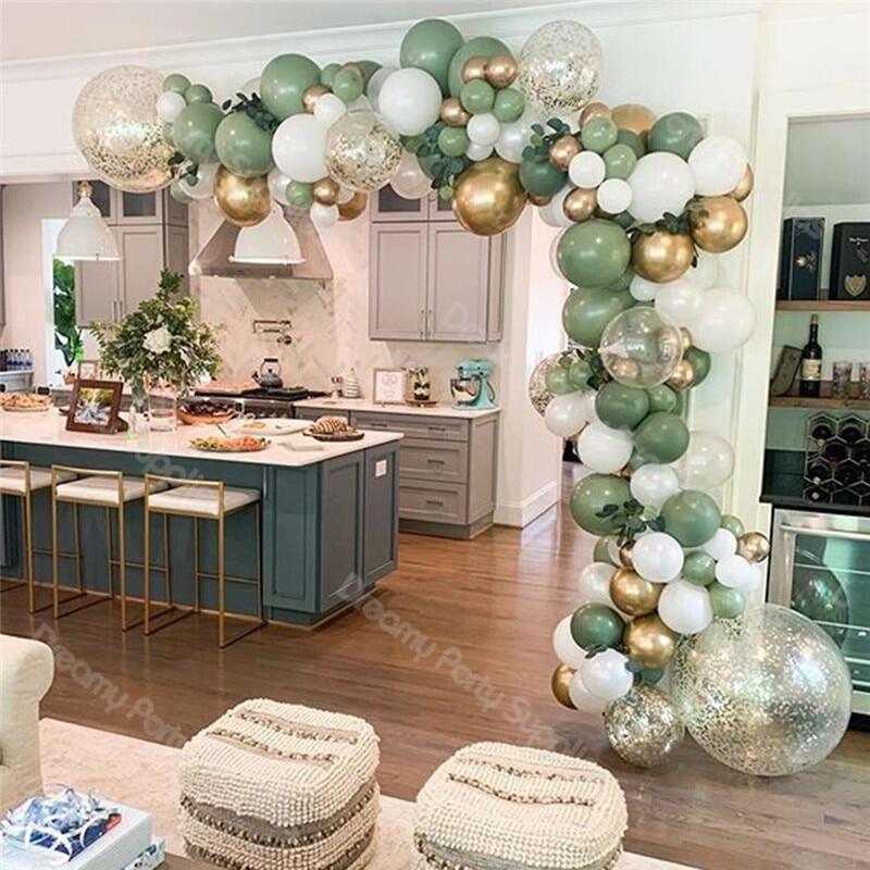 142pcs Balloons Garland Kit Birthday Retro Dusty green Balloon Arch Chrome Gold Confetti Globos Baby Shower Wedding Party Decor